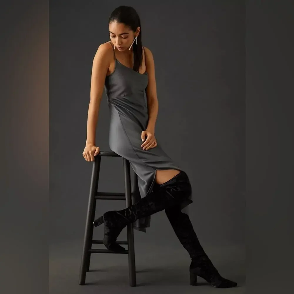 Anthro Silent D Over The Knee Boots Crushed Stretch Velvet Black EU38 US7 New